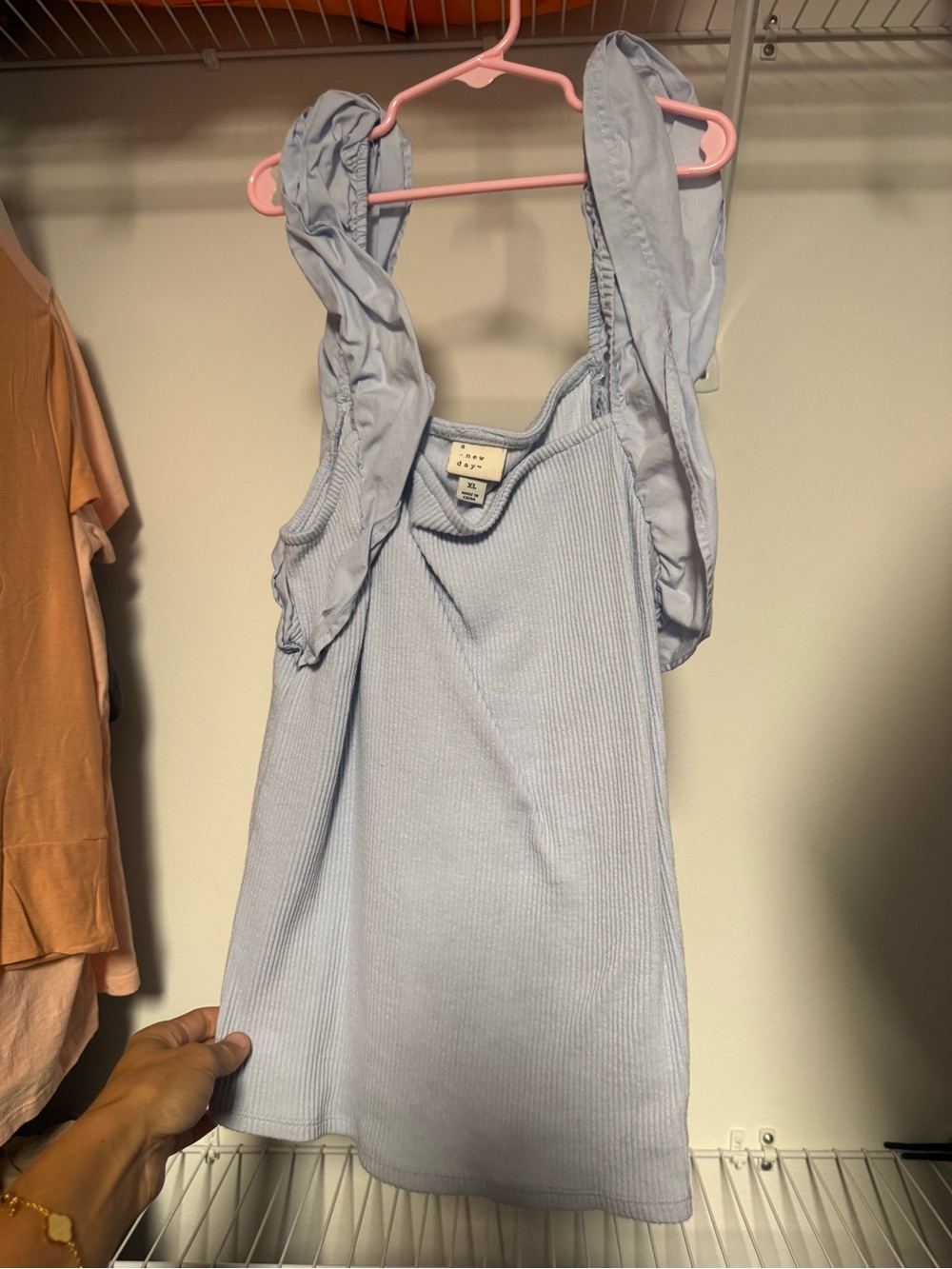 a new day Light Blue Ribbed Tank with Ruffled Shoulder Straps